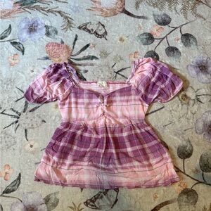 Anthropologie Pink Plaid Blouse